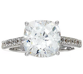 Diamonique Platinum Clad Cushion Cut 100-Facet Ring Size 5